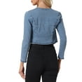 thumbnail image 3 of INSPIRE CHIC Denim Cropped Jacket for Women's Open Front Collarless Casual Bolero Shrug L Blue, 3 of 7