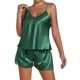 thumbnail image 1 of Conjunto de pijama sexy con cuello en V y encaje para mujer: conjunto de pantalones cortos de color liso, material de poliéster, tallas S-XXL, dos piezas (top y pantalones), 1 of 3