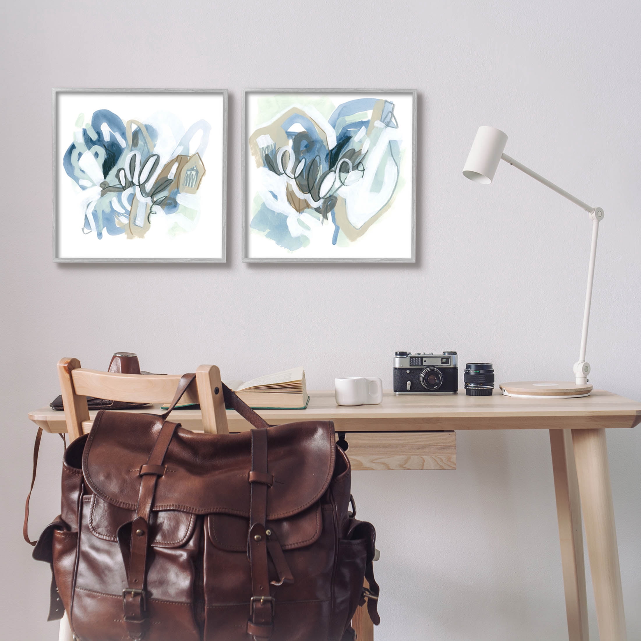 Stupell Industries Contemporary Blue Squiggle Composition Graphic Art Gray Framed Art Print Wall Art, Set of 2, Design by June Erica Vess