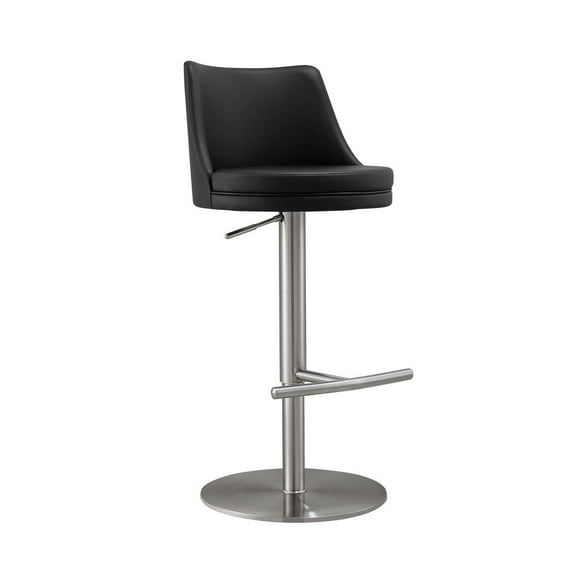 TOV Furniture Reagan Black and Silver Vegan Leather Adjustable Stool