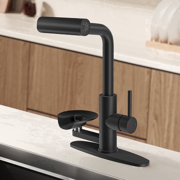KAIYING Pull Down Kitchen Faucet with Integrated Glass Rinser, Stainless Steel, Matte Black
