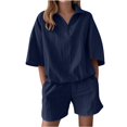thumbnail image 2 of WTOBBY Women's Modern Turtleneck Zipper Top & Relaxed Shorts 2-Piece Set, Solid Color Casual Outfit with Streetwear Vibes,Navy S, 2 of 5