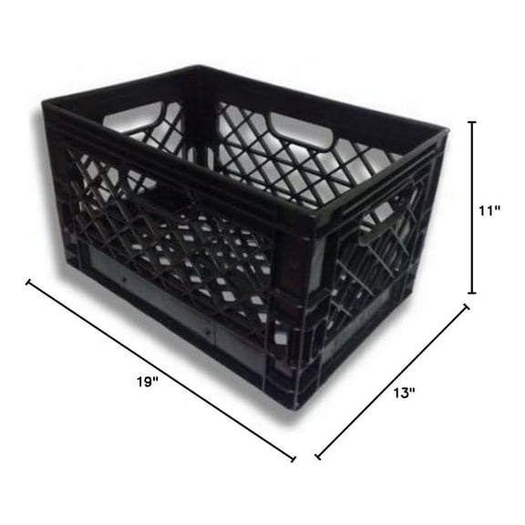 Stackable Dairy Crates (3 Pack) - Heavy Duty Plastic Milk Crates - 19x13x11 Inch - Black - Farm & Industry Use - Reinforced Handles - 50lb Capacity