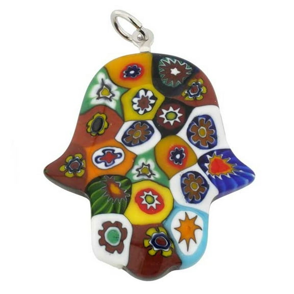 GlassOfVenice Murano Glass Millefiori Hamsa Pendant - Multicolor