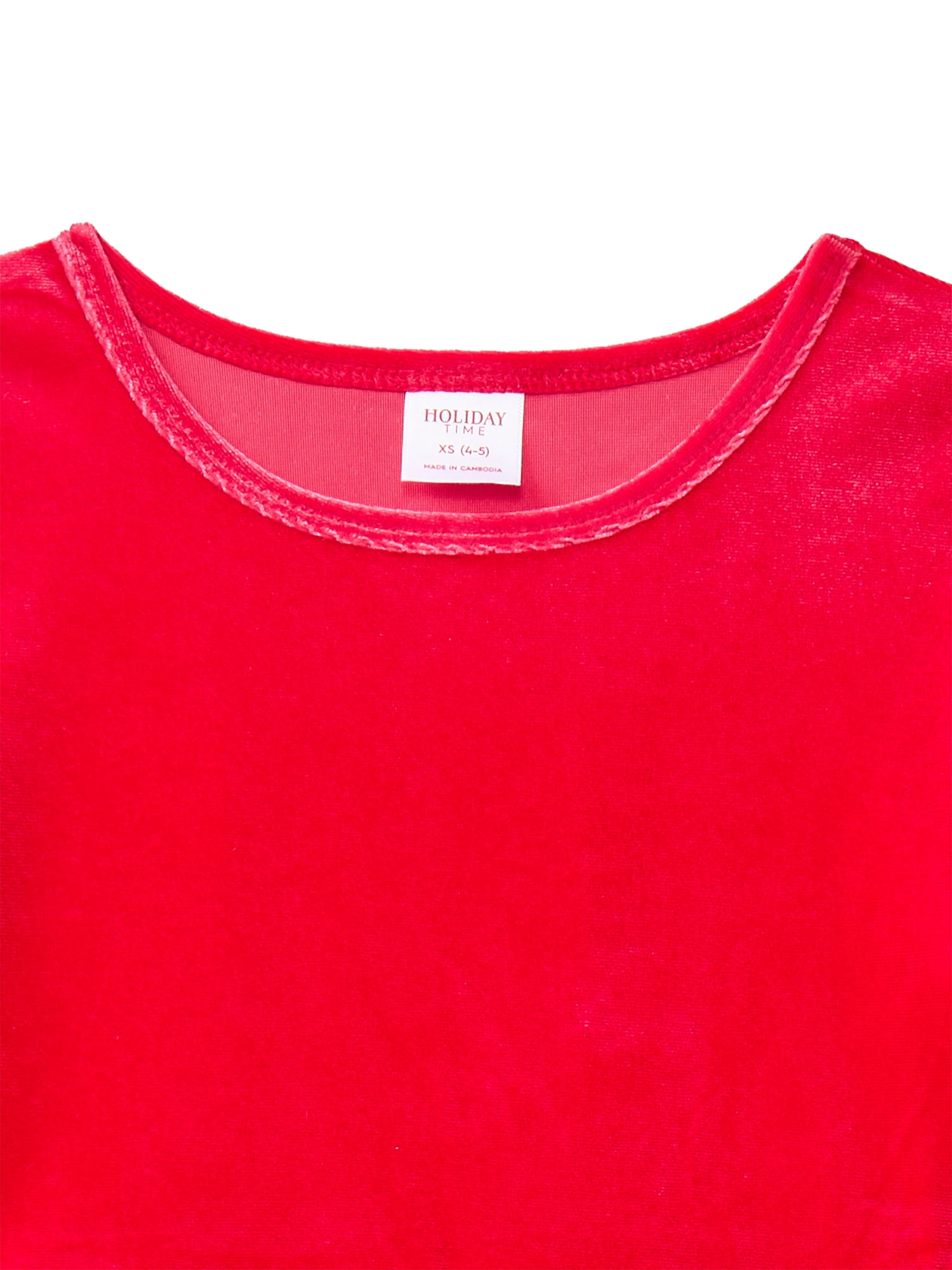 Holiday Time Girls Santa Velour Dress with Long Sleeves, Sizes 4-18