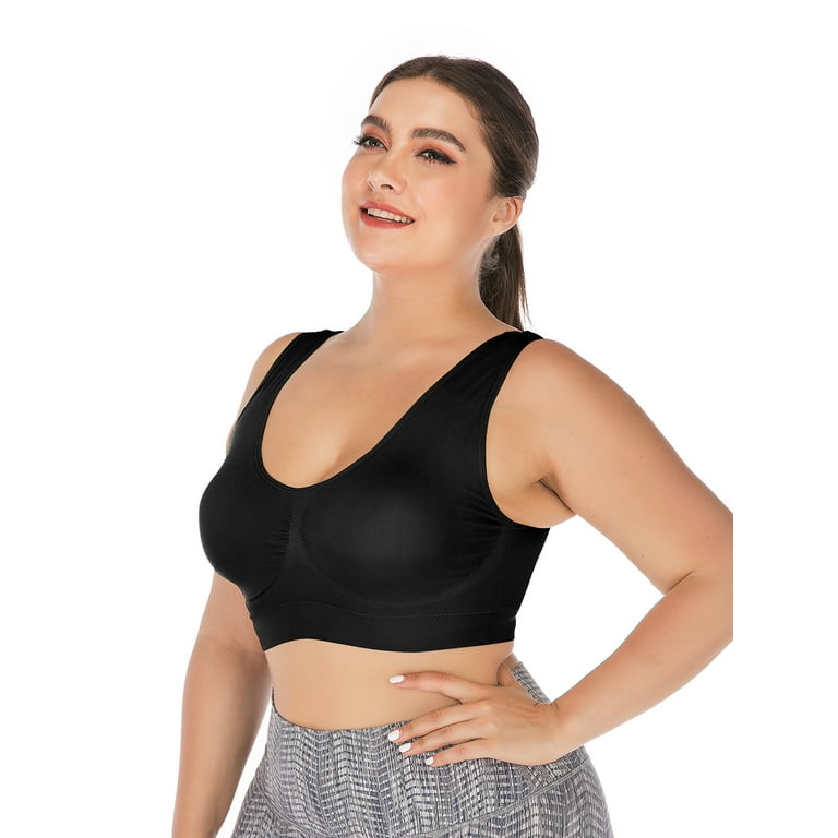 DODOING Plus Size Fashion Women's Supportive Wireless Sports Bra with  Removable Pads Yoga Bra 2 Pack 