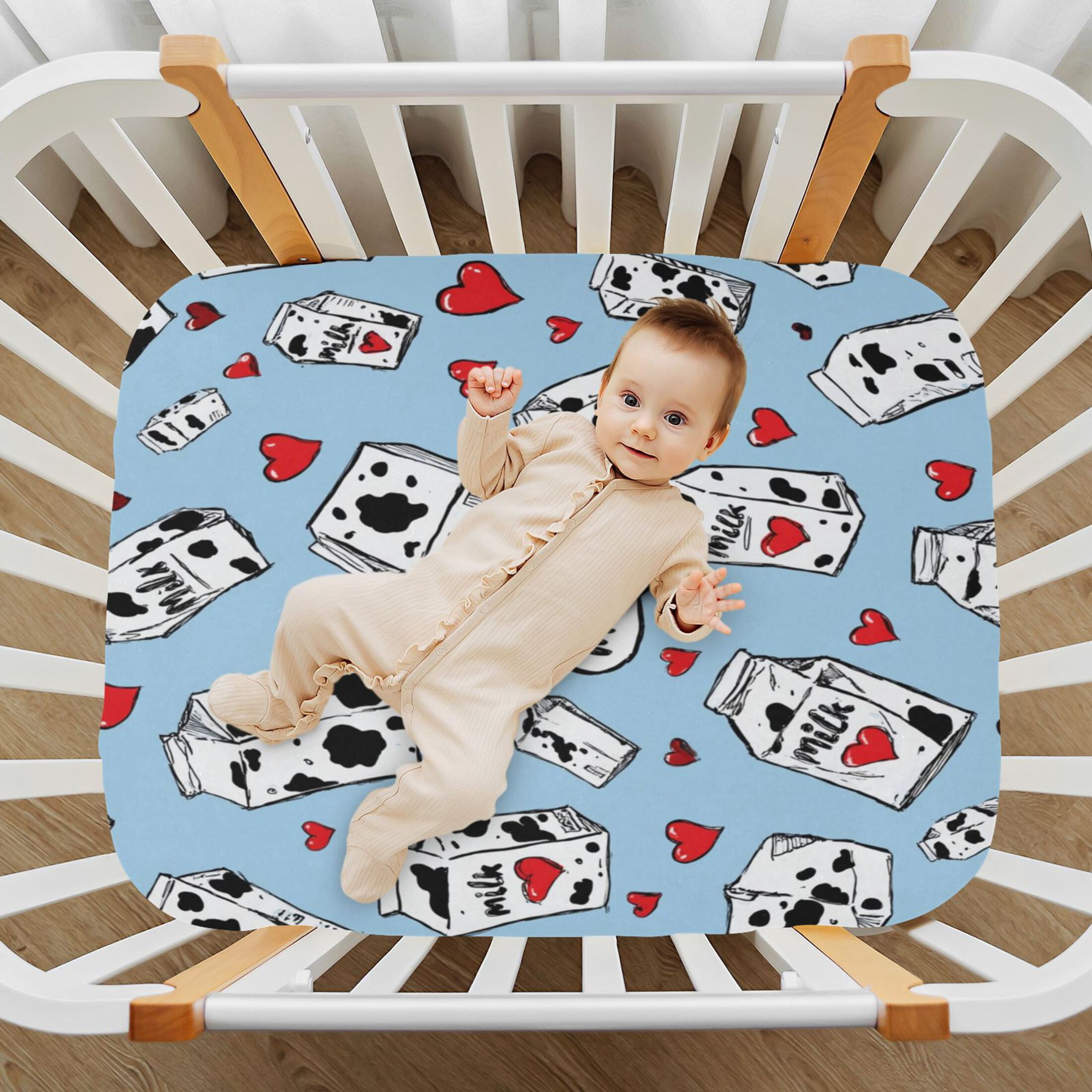 Baby Essentials 52”x 28”- Standard Cotton-like Modal Elastic- Milk Carton Design Crib Sheets for Newborns and Toddlers