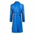 thumbnail image 6 of Faux Leather Trench Coat Men - Long Leather Jacket Double-Breasted officer Uniform Overcoat Slim Fit Notched Lapel Black Full Length Jacket Overcoat Size 5XL Blue, 6 of 8
