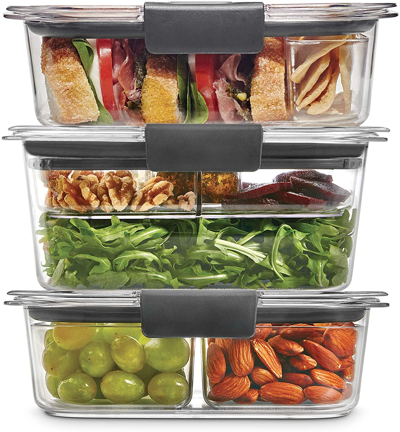 Leak-Proof Brilliance Food Storage 12-Piece Plastic Containers with Lids Bento Box Style Sandwich and Salad Lunch Kit