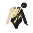 thumbnail image 3 of TiaoBug Kids Girls Shiny Long Sleeve Gymnastics Dance Leotard Bodysuit with Hair Band Figure Skating Costume Gold&Black 8, 3 of 5