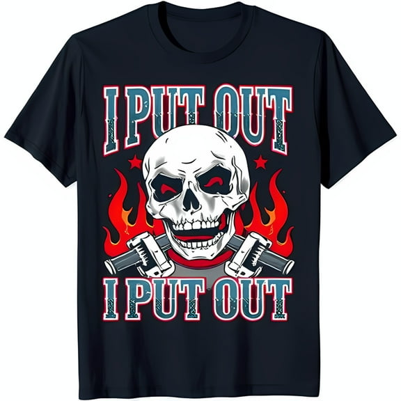 Men's Black T-Shirt with Flames & Motorcycle Handlebars 'I PUT OUT' Graphic Tee