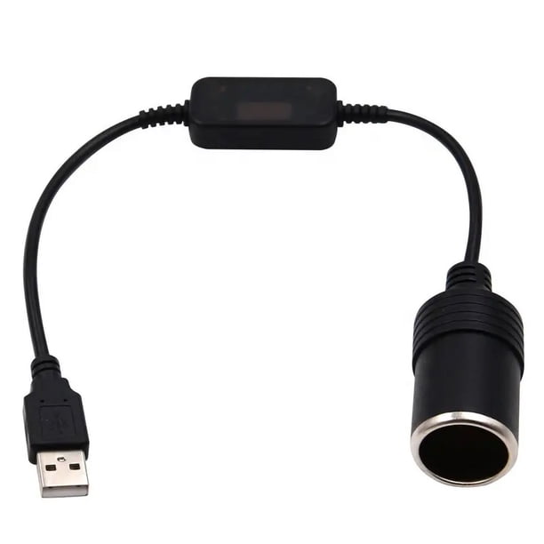 OUOU USB A Macho a 12 V Encendedor de Cigarrillos de Coche Convertidor de Encendedor Hembra Soporte Grabadora de conducción GPS E-Dog etc Negro 60 cm