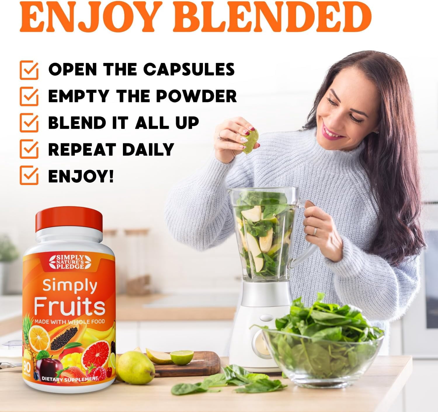 Simply Nature's Pledge - 90 Fruit Capsules - Made with Whole Food Superfoods, Packed with 25 Different Fruits - 100% Soy Free