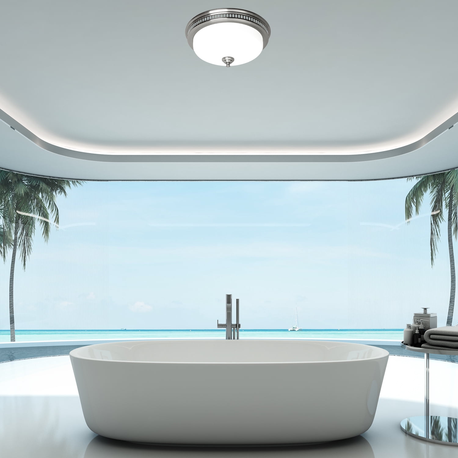 Ultra Quiet Bathroom Exhaust Fan with LED Light and Nightlight 110CFM 1.5 Sone Bathroom Ventilation Fan with Round Frosted Glass Cover Brushed Nickel - LED5000K