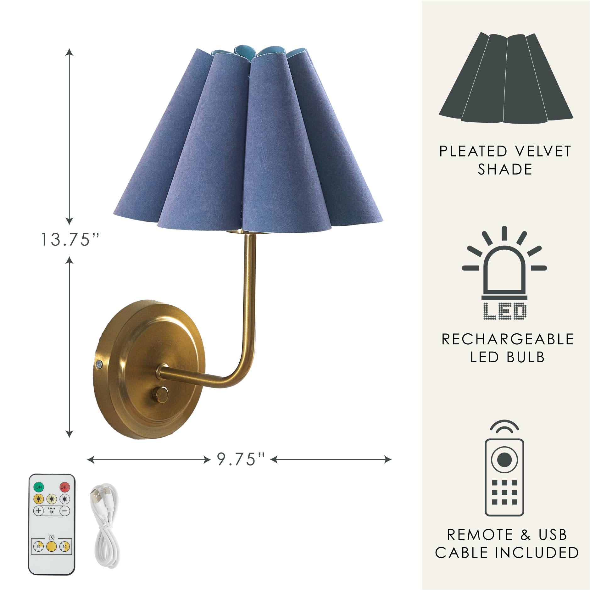 Home Decor Collection Blue Velvet Pleated Wall Sconce