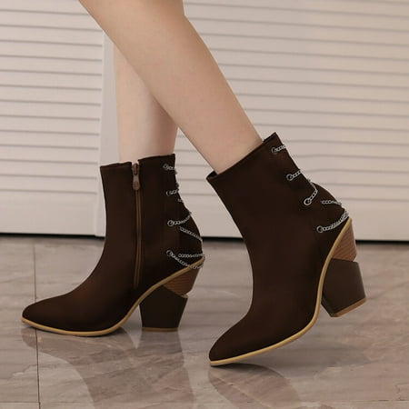 

Akiihool Women s Ankle Boots Women Lug Sole Low Heel Mid Calf Low Heeled Short Booties (Brown 8.5)