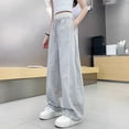 thumbnail image 6 of lnmuld Kids Contrast White Piping Track Pants Elastic Drawstring High Waist Thin Loose Jogger Casual Sport Bottoms Size:11-12 Years, 6 of 7