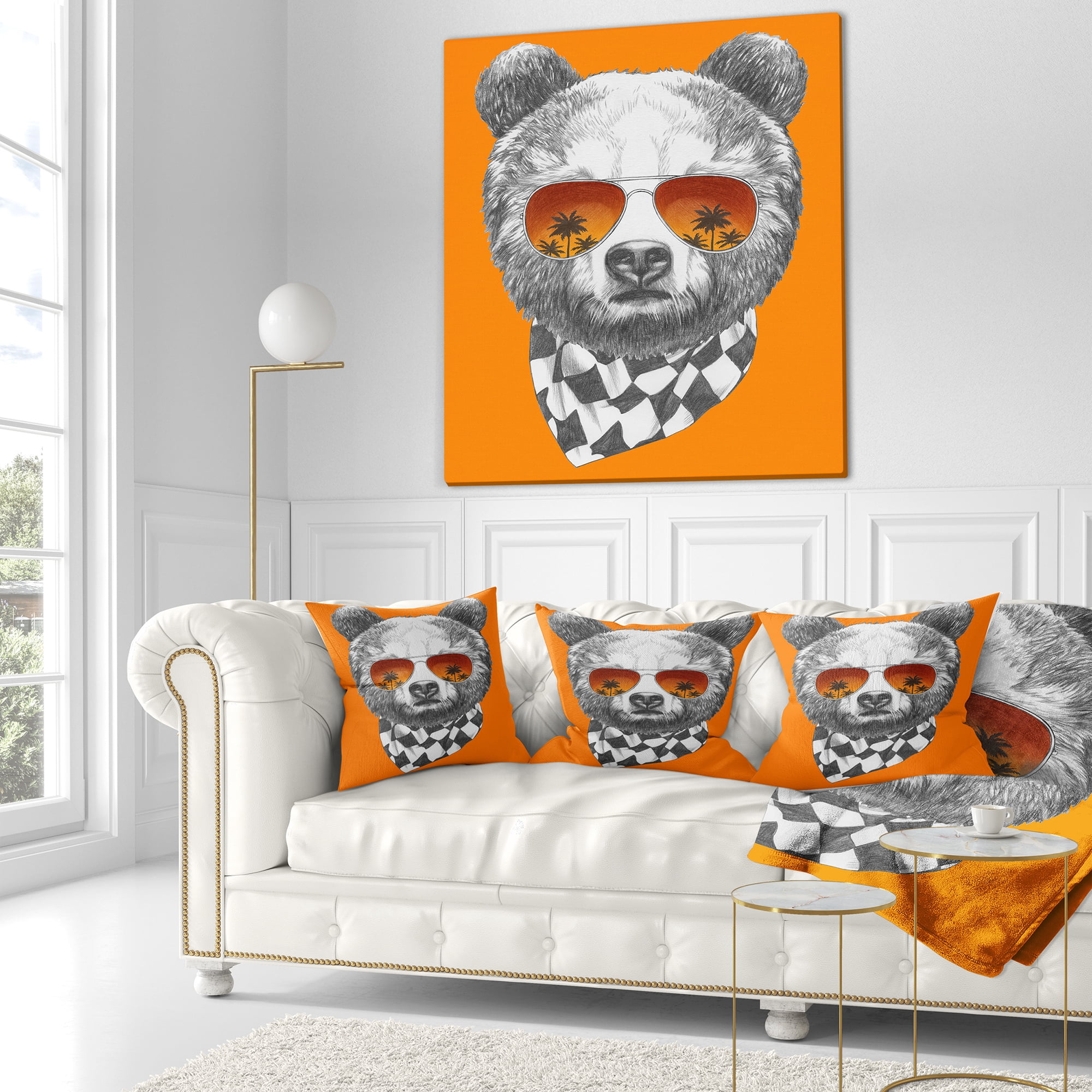 Designart Funny Bear with Sunglasses - Animal Throw Pillow - 18x18