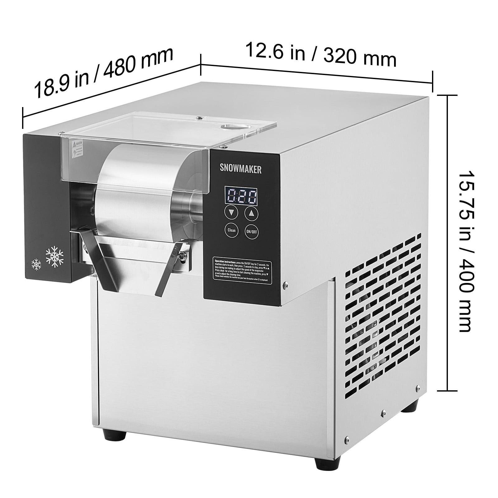 KFFKFF Commercial Snowflake Ice Machine, 276LBS/24H Capacity, Stainless Steel Ice Maker with Air Cooling System, Electric Ice Shaver for Bakery and Cafe Use