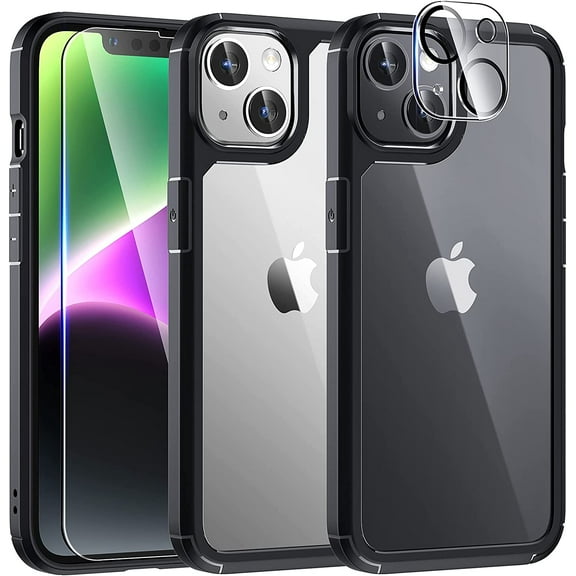 5 in 1 for iPhone 14 Plus Case [Not Yellowing], with 2 Tempered Glass Screen Protectors 2 Camera Lens Protectors [Military Grade Protection] Shockproof Slim iPhone 14 Plus Case 6.7 Inch,Clear
