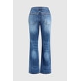 thumbnail image 3 of Women's Medium Wash Distressed Bootcut Jeans, Low Rise Slim Fit Western Denim Pants, 3 of 6