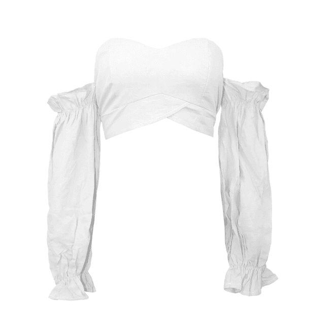 Camiseta sin tirantes con hombros descubiertos y mangas abullonadas para mujer, top sexy ajustado de manga larga recortado para una silueta más delgada y suave