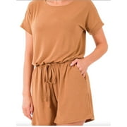 Cute Perfect Fit Plus Size Short Sleeve Round Neck Stretchy Elastic Waist Romper 1x, 2x, 3x