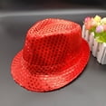 thumbnail image 2 of RUNQHUI Women Men Sequin Fedora Hat Disco Hat Jazz Dance Hat Hip-Hop Rapper Stage Performance Red One Size, 2 of 5
