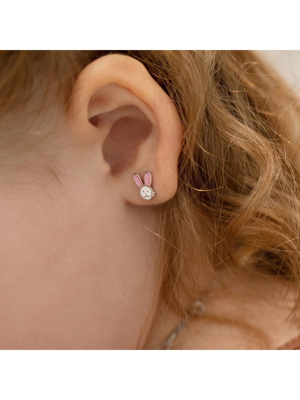 Silly Rabbit Baby / Toddler / Kids Earrings Screw Back Enamel - Sterling Silver