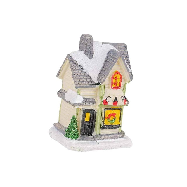 Christmas Scene Lighted House Ornament Decoration Decorative Fairy Garden Statue D