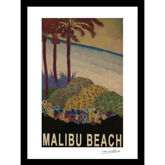 Venice Beach Collection's Vintage Designer Malibu Beach 14x18 Framed Print