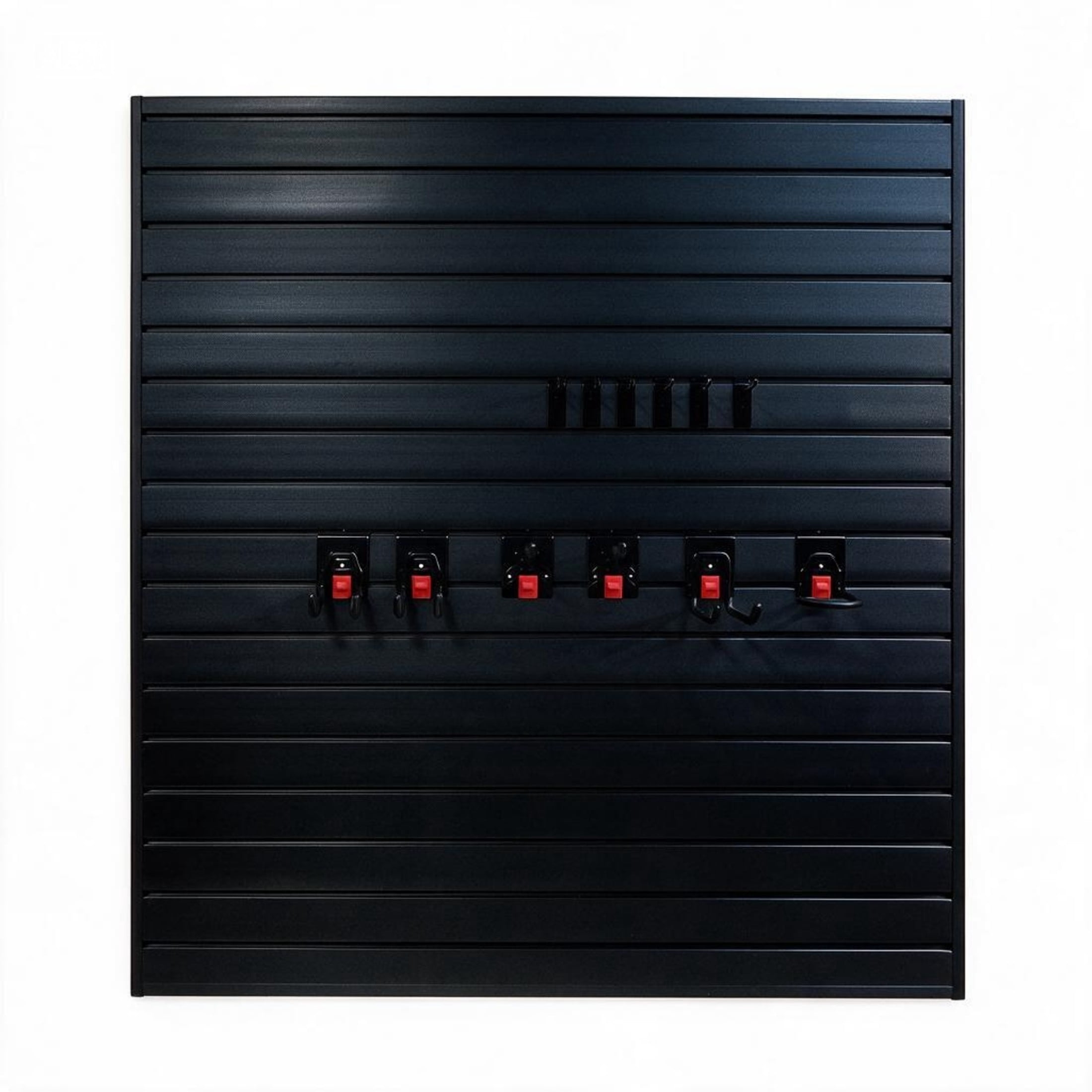 GDF Studio 4x4FT PVC Slatwall Panel Kit Garage Storage System with 12 Hooks, Lightweight Water-Resistant Panels, Black