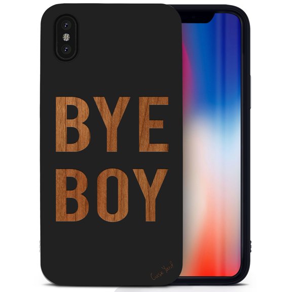 Case Yard Wooden Case for iPhone-X Soft TPU Silicone cover Slim Fit Shockproof Wood Protective Phone Cover for Girls Boys Men and Women Supports Wireless Charging Bye Boy Design