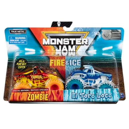 Monster Jam, Fire & Ice 2 Pack, Zombie vs. El Toro Loco Monster Truck, Die-Cast Vehicles, Walmart Exclusive, 1:64 Scale