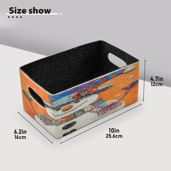 BZSMCE Shelf Baskets Design Snowman Plainting Pattern Storage Cube Bins 10.1*6.3*4.7in Set of 2