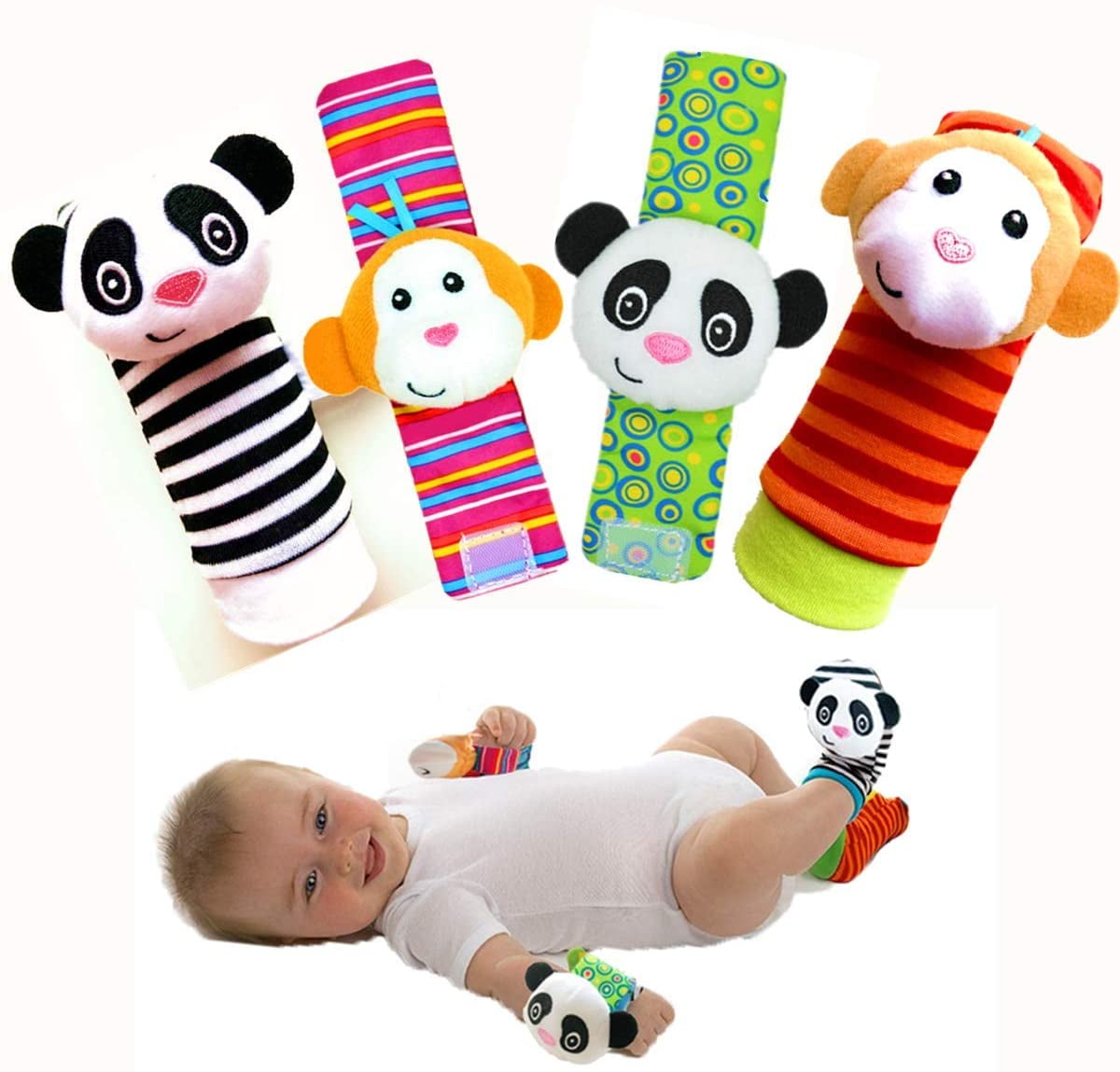 2Pcs Baby Socks Wrist Bands Rattle SOUNDS Rattling Sensory Toy Infant Child 