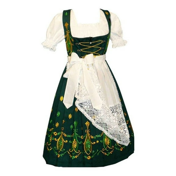 Dirndl Trachten Haus 3 Piece Long German Oktoberfest Dirndl Cotton Dress for Womens and Girls - Green