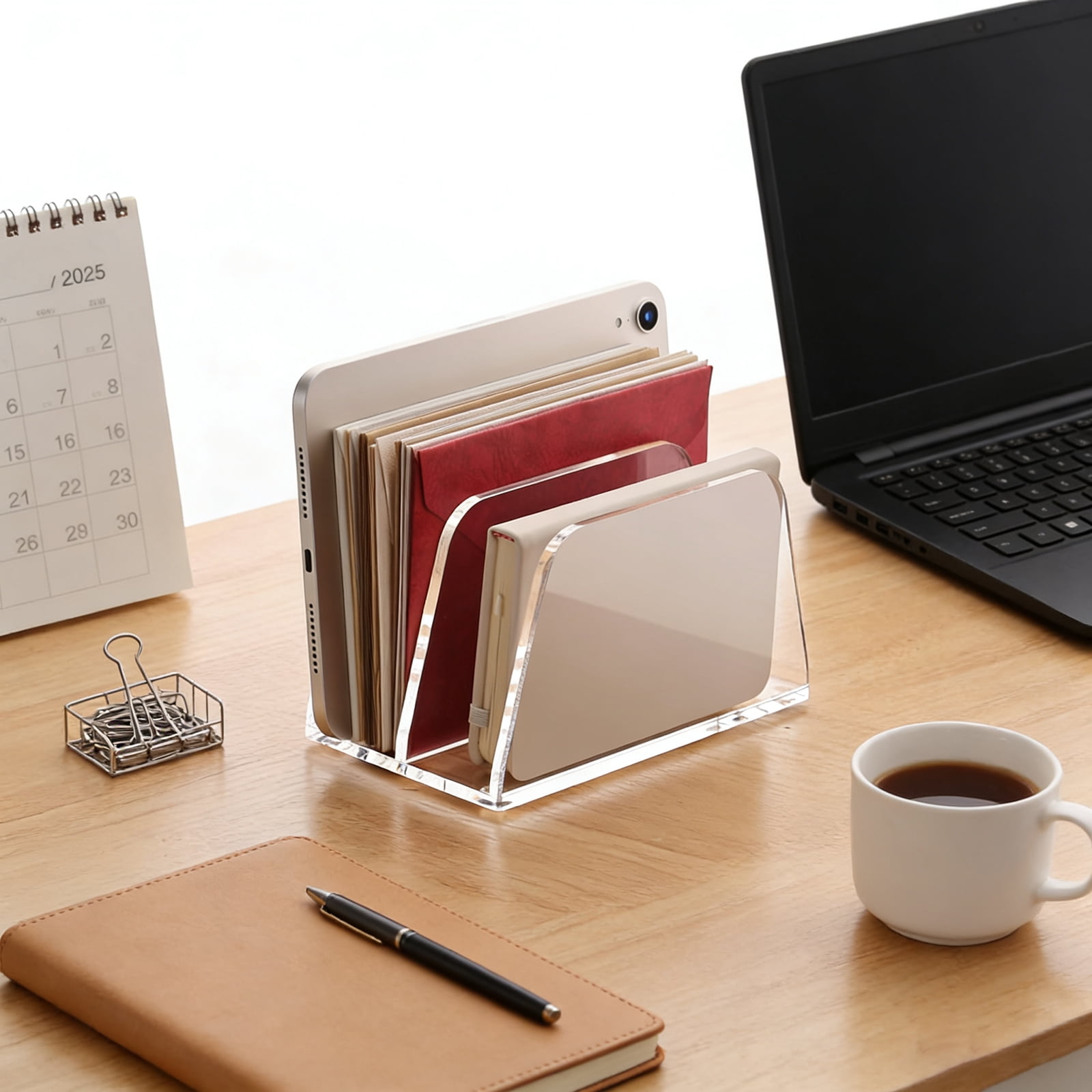 FKSZLL 2 Pcs Acrylic Mail Sorter Desktop Organizer Holder, 2 Compartments Clear Desk Organizer File Envelope Letter Storage Holders for Desk for Office, Home, Desk Organization