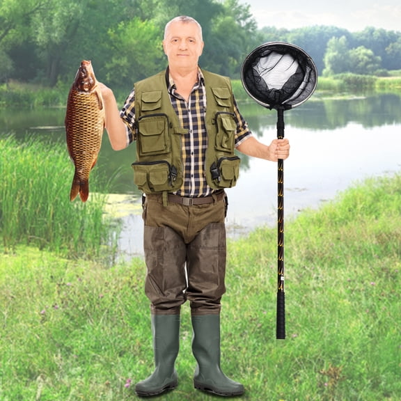 Hemoton Telescoping Fishing Pole with Dip Net Cargo for Fish Landing Nets for Freshwater and Fishing