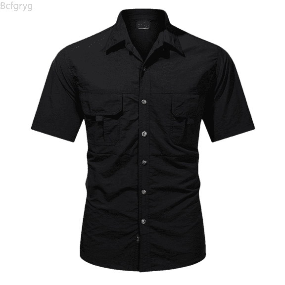 Bcfgryg Men's Outdoor Shirt Loose Fit Breathable Hiking Shirt With Pockets Summer Short Sleeve Casual Mountaineering Top Men Shirts Casual Black L