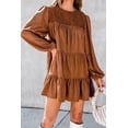 thumbnail image 2 of Women's Chestnut Floral Lace Crochet Tiered Ruffled Mini Dress with Puff Sleeves | [ZhiHiMeRi] | (US 12-14)L, 2 of 8