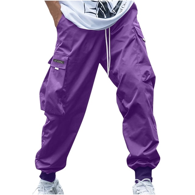 WRKEKC Cargo Pants for Men Summer Solid Color Elastic Waist Ankle Drawstring Multiple Pockets Work Pants for Outdoor Work