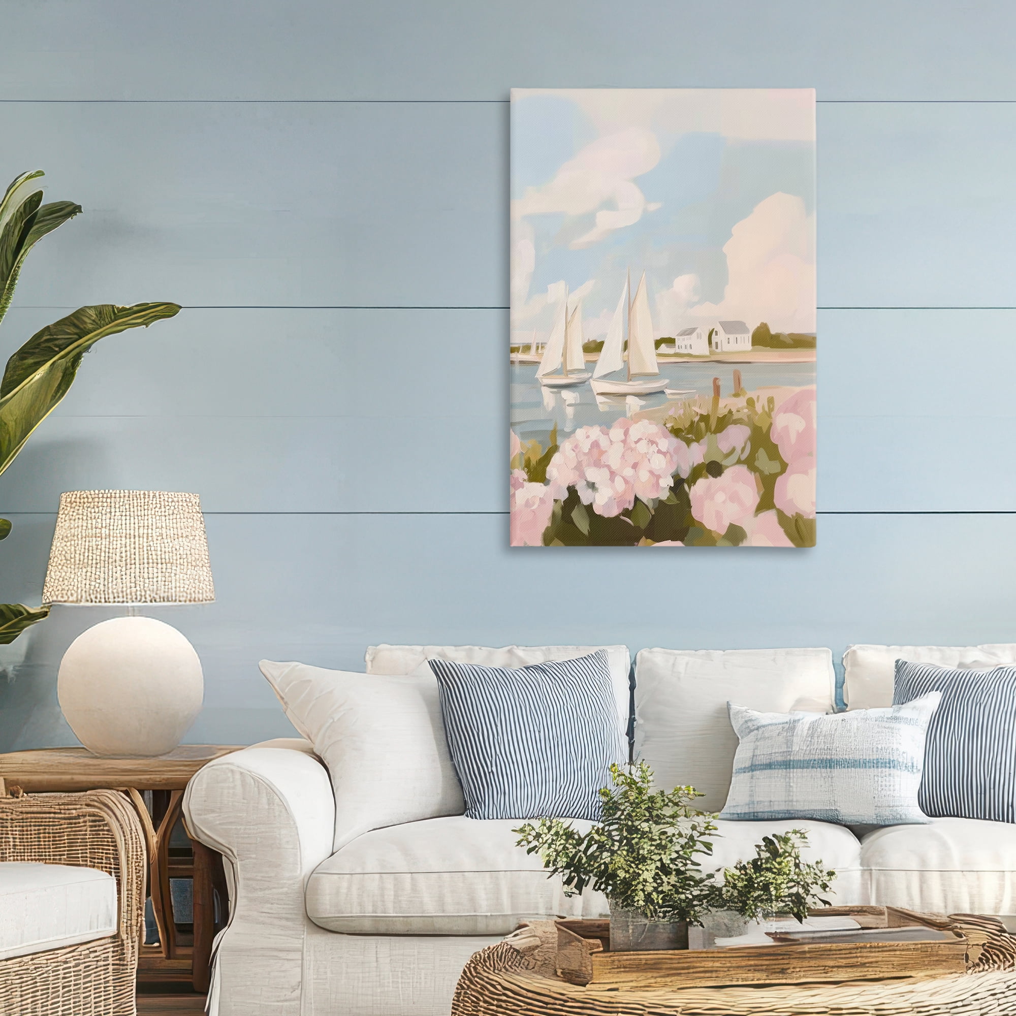 Stupell Industries Pink Hydrangeas with Sailboats Canvas Wall Art, design by Sisi and Seb