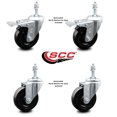 thumbnail image 2 of 4 Inch SS Hard Rubber Swivel 3/8 Inch Threaded Stem Caster Set 2 Lock Brake SCC, 2 of 2