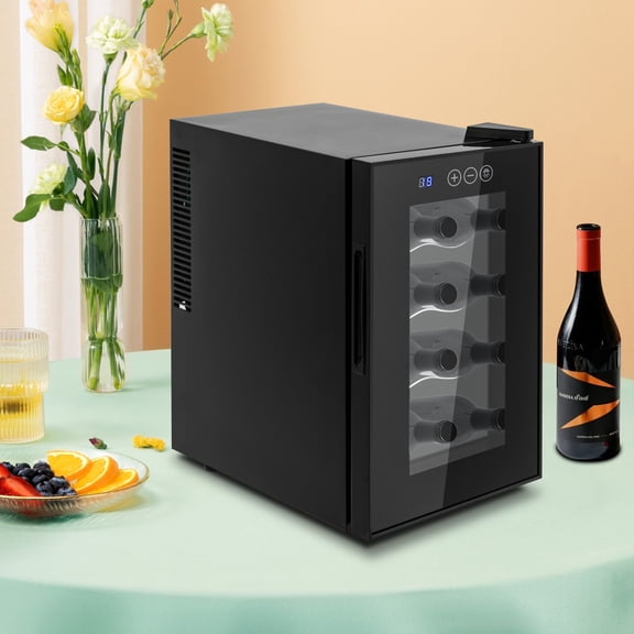 8 Bottle Modern Freestanding Rectangular Beverage Wine Chiller Black 10.16*19.76*18.31in for Home, Office