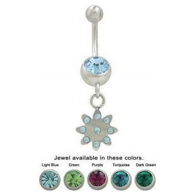 Dangling Flower Belly Button Ring with Cz Jewels