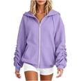 thumbnail image 2 of Mineart Women's Full Zip Hooded Drawstring Outerwear Ruched Cuff Long Sleeve Top with Pockets for Cold Weather Office Layering and Daily Errands, 2 of 7