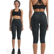 NELEUS Womens Yoga Capris Leggings For Workout With Pockets Tummy Control High Waist,Black+Black+Black,US Size M
