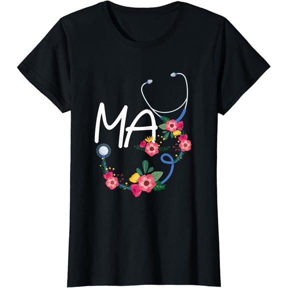 Medical Assistant Hospital Stethoscope Floral Wreath T-Shirt