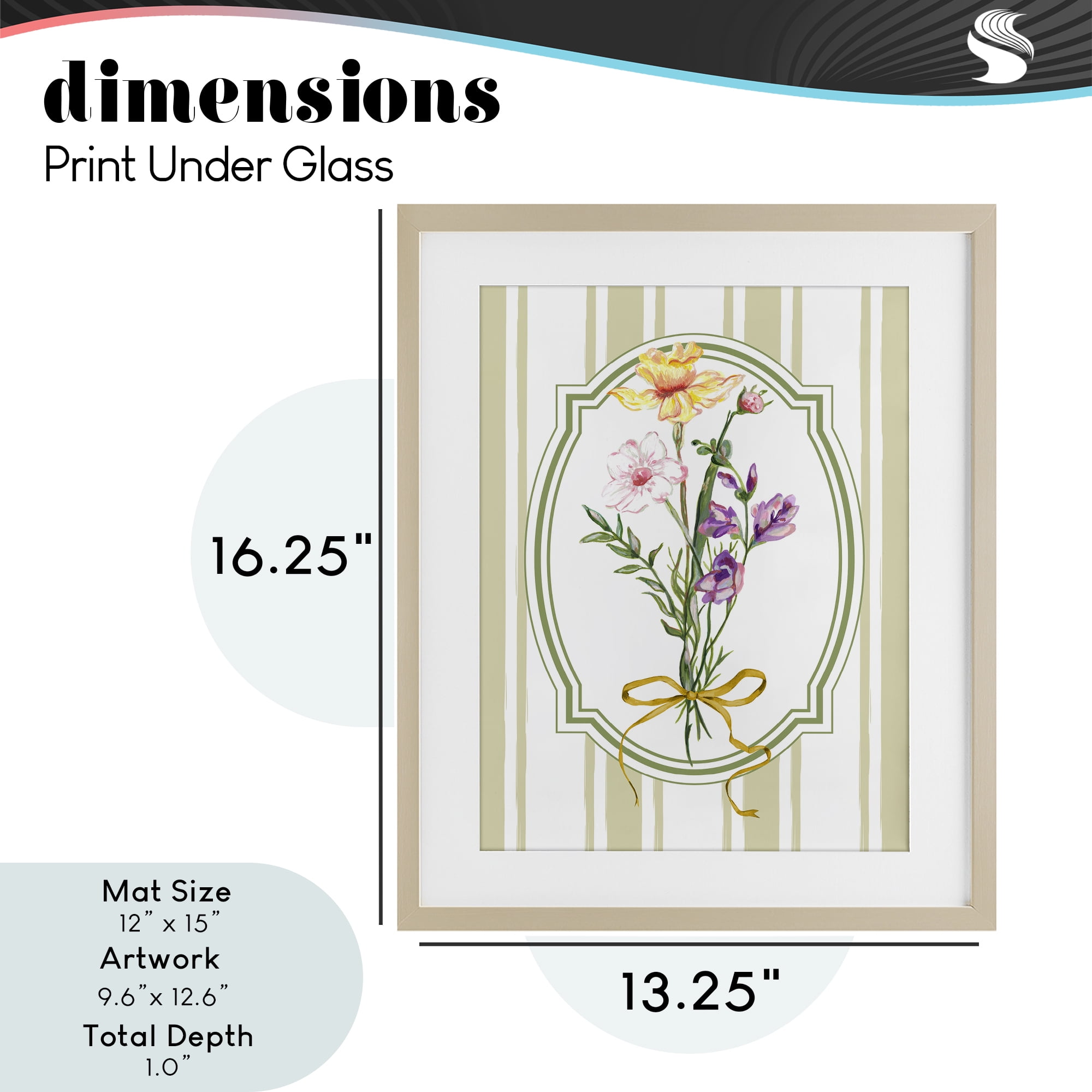 Vintage Wildflowers with Ribbon Birch Framed Print Under Glass, design by Adonna Ebrahimi